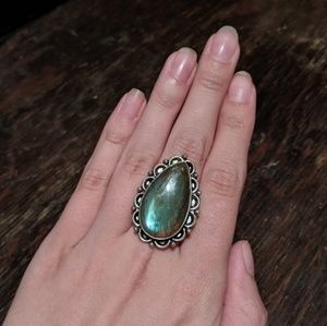 Sterling Silver Labradorite Teardrop Ring